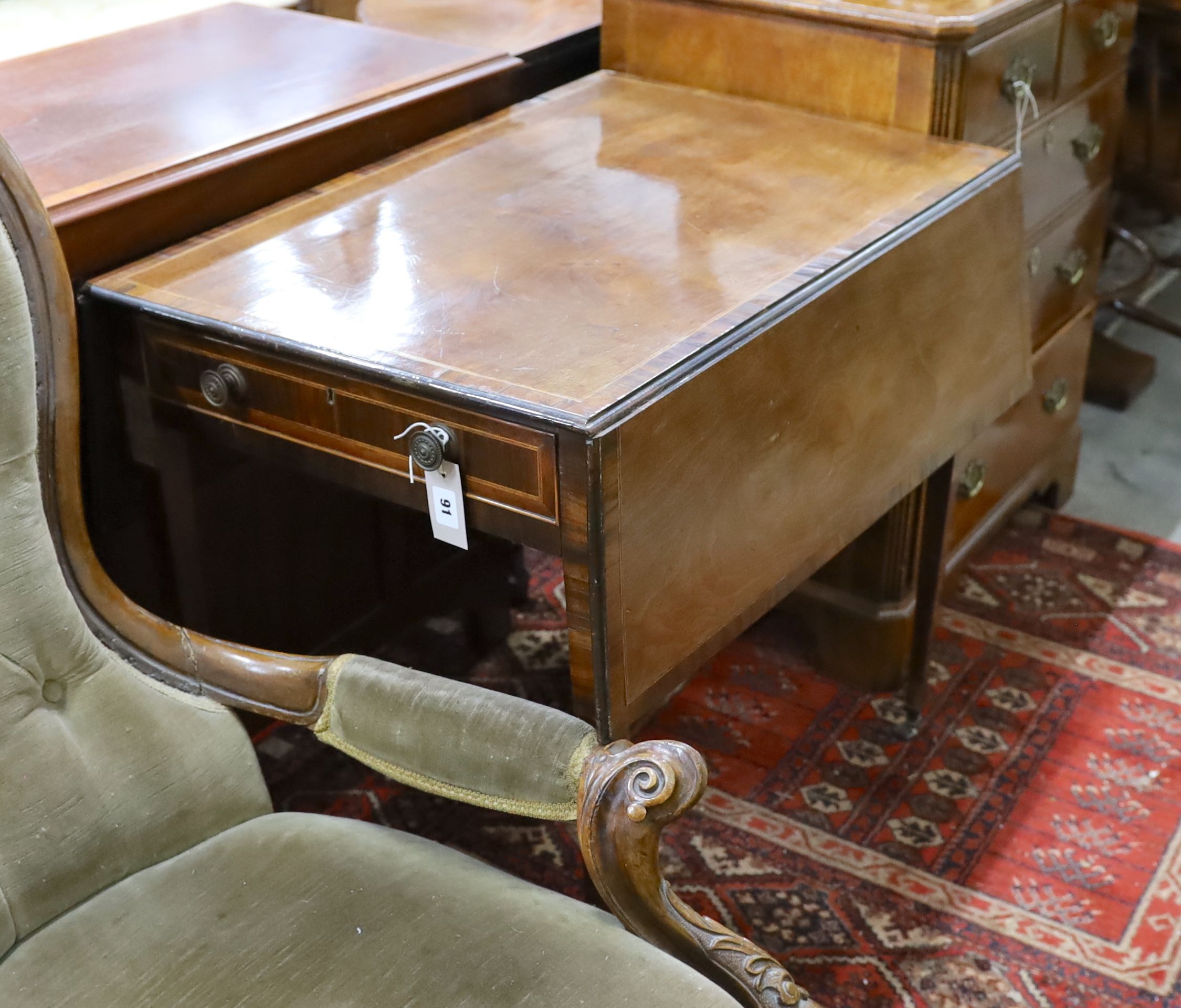 A George III mahogany and rosewood banded Pembroke table, width 78cm, depth 52cm, height 72cm